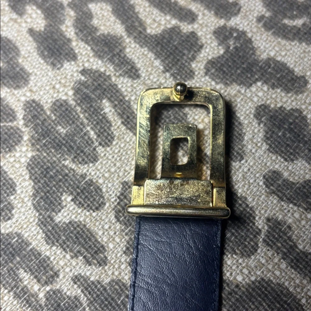 Vintage Navy blue Snakeskin Belt with Gold Buckle genuine snakeskin statement